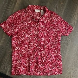 Vintage LizSport cotton red floral short sleeve button down shirt